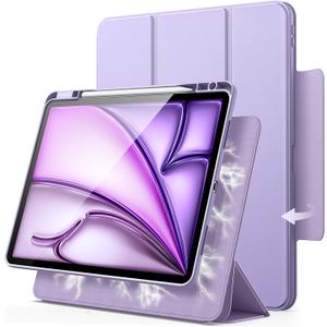 JETech Magnetic Detachable Case for iPad Air 13-Inch M3/M2 (2025/2024) with Pencil Holder, Removable Rotating Clear Cover, Portrait/Landscape Stand with Raised Screen View (Purple)