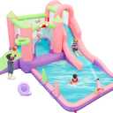 WELLFUNTIME Inflatable Water Slide and Water Park with Blower, 9 in 1 Bounce House Bouncy Castle for Kids Aged 3-6, Splashing Pool, Basketball Hoop, Water Cannon for Backyard, 121 x 104 x 65 inches