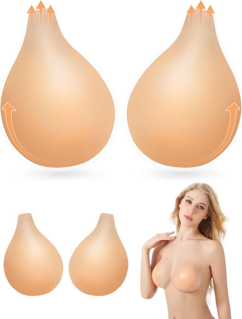 Sticky Bra Push Up 2 Pairs, Adhesive Bras Invisible Strapless Backless Bras for Women (Cream+ cream)