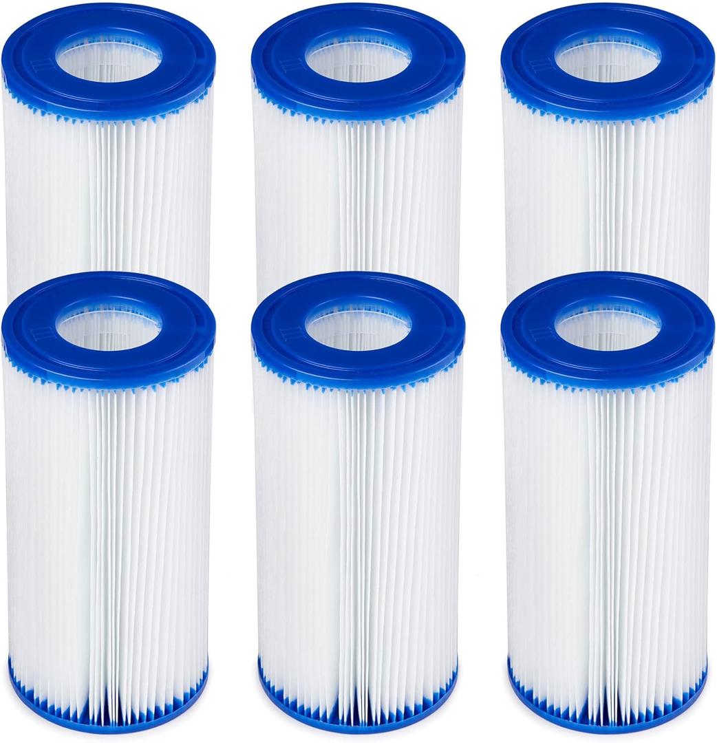 Bestway 58012E Type III/A Outdoor Swimming Pool Filter Pump Cartridge Replacement 4.2"x8" for Use in 500/800/1500 Gallon Filter Pumps (6 Pack)