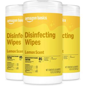 Amazon Basics Disinfecting Wipes, Lemon Scent, for Sanitizing, Cleaning & Deodorizing, 255 Count (3 Packs of 85)