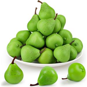 27 Pcs Small Fake Pears,Mini 1.8 Inch Artificial Pear for Decoration, Realistic Plastic Fake Fruits for Home Kitchen Party Decor