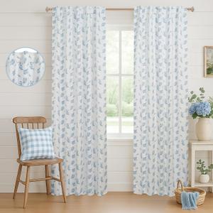 Light Baby Blue Blackout Curtains,Floral Patterned Toile French Country Grandmillennial Grand Millenial Coastal Curtains for Bedroom Nursery Girl 84 Inch Length (38"W x 84"L (Pack of 2))