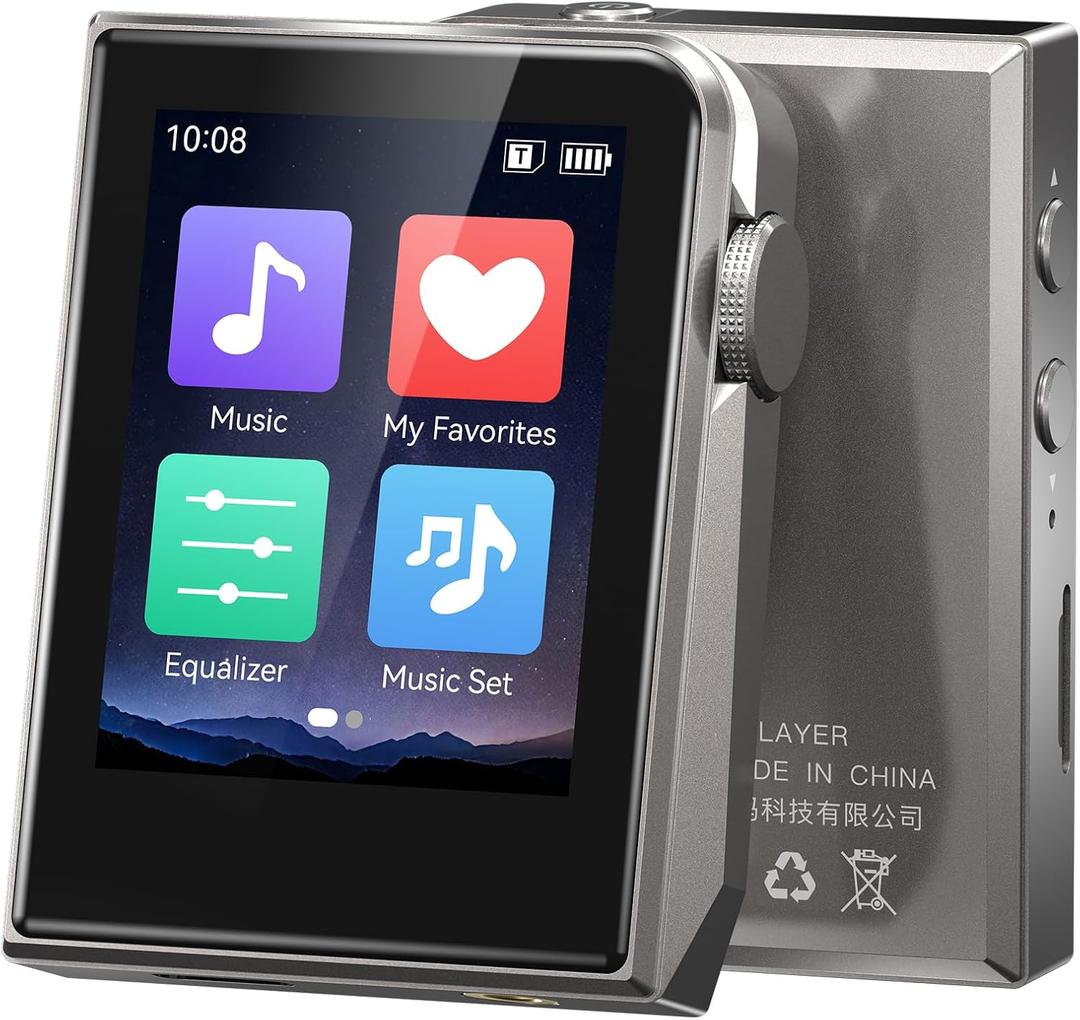 RUIZU 64GB HiFi Lossless MP3 Player, DAC DSD High Resolution Digital Audio Player, Portable Hi-Res Music Player with 2" Touchscreen, Resume Playback, CNC Aluminum Alloy Body, Up to 128GB microSD Card (Silver)