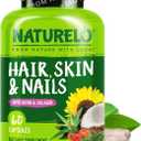 NATURELO Hair, Skin and Nails Vitamins - 5000 mcg Biotin, Collagen, Natural Vitamin E - Supplement for Healthy Skin, Hair Growth for Women and Men  60 Capsules (60 Count (Pack of 1))