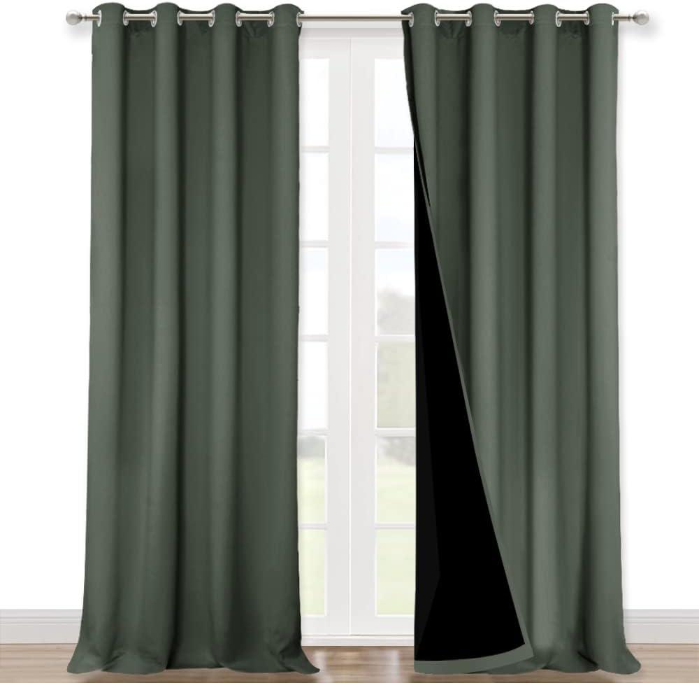 NICETOWN Full Shading Curtains for Windows, Super Heavy-Duty Black Lined Blackout Curtains for Bedroom, Privacy Assured Window Treatment (Dark Mallard, Pack of 2, 52 inches W x 95 inches L)