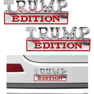 2 Pack Trump Edition Car Emblem, 3D Sticker Decal, Cool Badge Decoration for Auto Fender Bumper, Universal Car Accessories (Silver&Red)