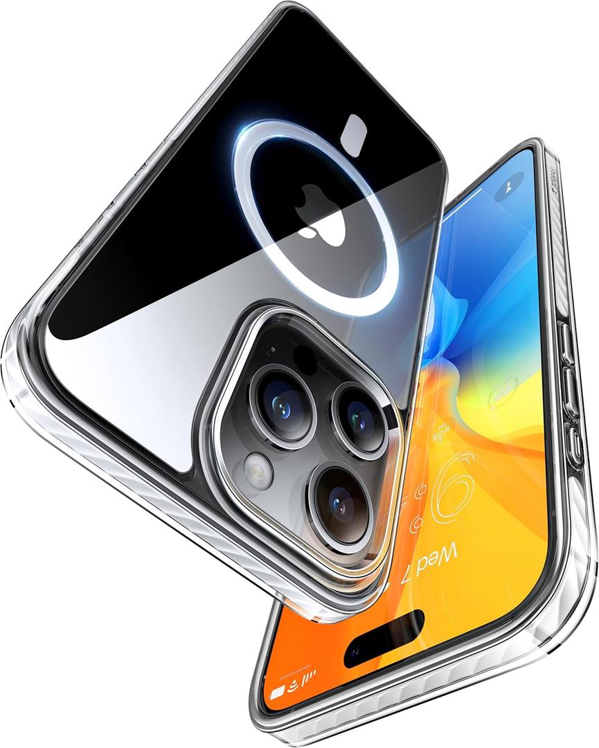 TORRAS Shockproof for iPhone 15 Pro Case Clear [Military-Grade Drop][Compatible with MagSafe][Yellowing Resistant] Hard PC Back, White Bumper Phone Case iPhone 15 Pro, Clear