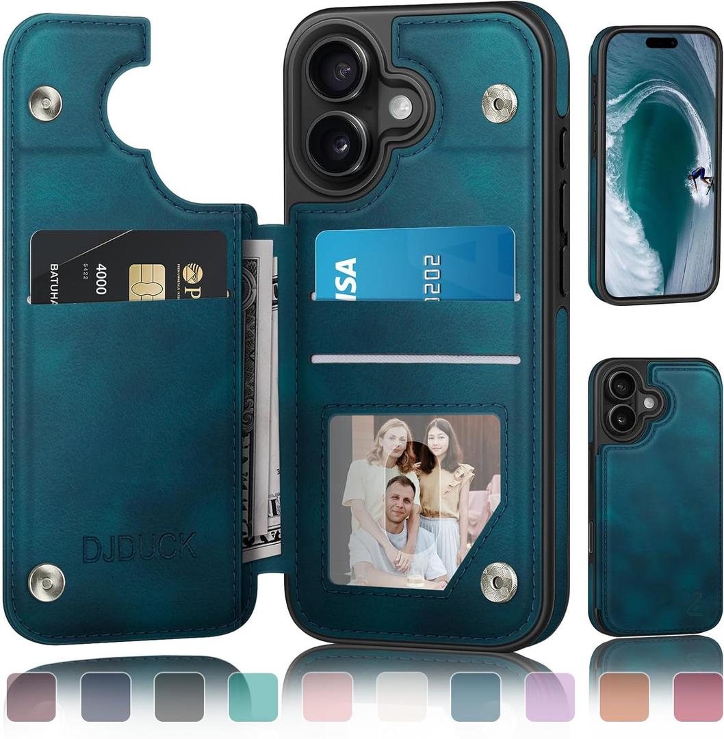 DJDUCK Designed for iPhone 17 Case Wallet with Card Holder, [Magnetic Clasp Cover] [RFID Blocking Leather Protection] Shockproof Women Men Cases 6.3 Inch for Apple 17 Teal