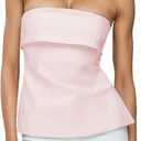 Strapless Tube Tops for Women Backless Going Out Bandeau Top Sexy Trendy Off Shoulder Side Split Summer Bustier Tops (Small, Pink)