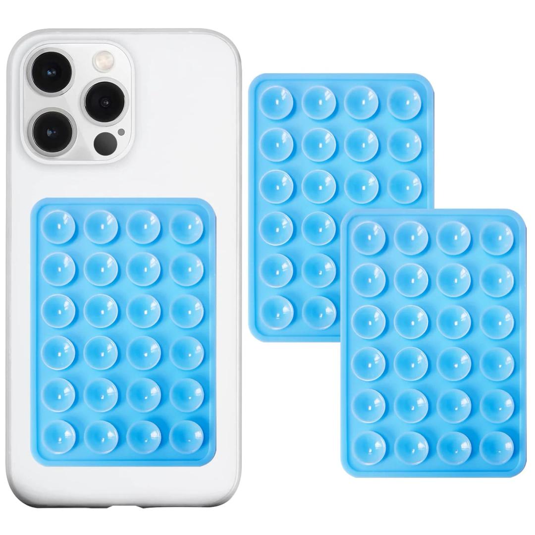 PKYAA 2 Pack Silicone Suction Cup Phone Case Mount Double Sided, Hands-Free Silicon Phone Grip with Higher Suction Power for Selfies and Videos, Non Slip Phone Accessories (Blue)
