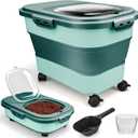 Viretec Dog Food Storage Container, 10-20Lbs Collapsible Pet Food Storage Containers with Rolling Wheel Airtight Locking Lid, Dry Food Storage Bin with Cup and Scoop,Suitable for Pet Food, Flour, Rice (Green)