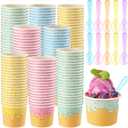 100 Pack 8 oz Ice Cream Cups with Spoons Paper Dessert Cups Colorful Sundae Bowls Disposable Ice Cream Containers for Hot Soup Spring Summer Graduation Bar Party Supplies