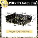 Hushee 50 Pack Party Supplies 5 lb Black and Gold Circle Dot Food Nacho Boats Disposable Polka Dot Snack Trays for Birthday Wedding Bridal Shower Supplies