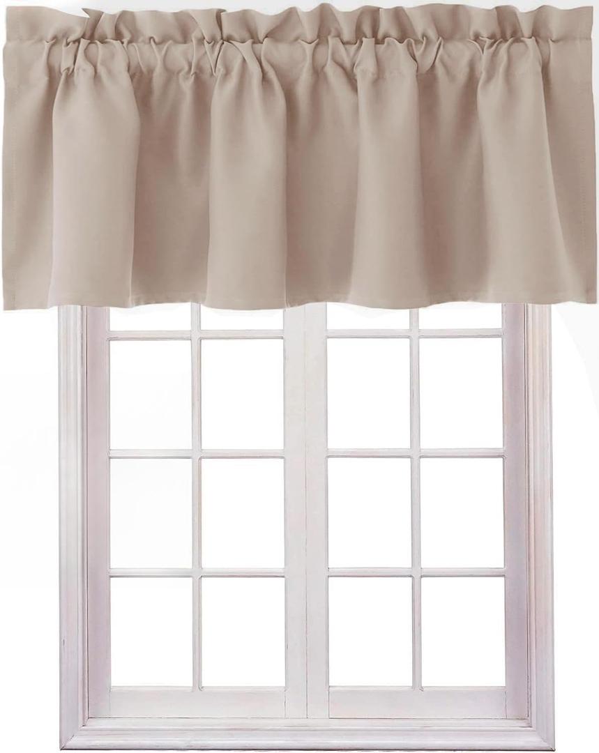 Hiasan Valance Curtains for Kitchen Blackout Thermal Insulated Solid Window Curtain Valance, Camel, 52 x 18 Inches, 1 Panel