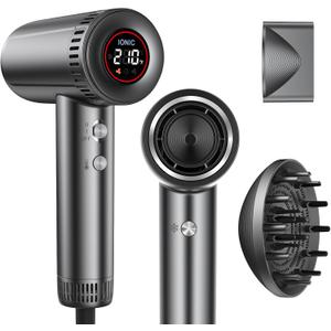 Hair Dryer with Magnetic Diffuser Attachments, Professional High Speed Ionic Blow Dryer for Fast Drying,9 Heat & 2 Speed Settings,Auto Clean and Cool Shot,Compact Hair Blow Dryer for Travel,Salon,Home