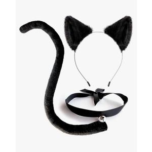 Cat Ears and Tail Costume Accessories Anime Ear Clips Headband Black Tail Long/Choker for Cosplay Cat Costume Set Animal Ears Hair Clip for Women, Halloween