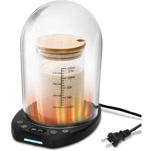Sourdough Starter Warmer Mat with Glass Dome Precise 1°F Thermostat Control (70-104°F) 0-24H Timer Automatic On/ Off Sour Dough Warmer and Glass Cover for Home Baking（Black）