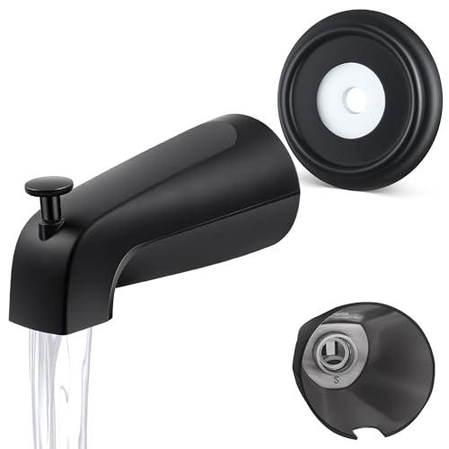 Universal Bathroom Tub Spout with Metal Tub Spout Cover Ring, 5 1/4 Inches Reach Wall Front Mount Faucet with Shower Diverter 1/2" IPS Inside Thread(Matte Black)