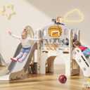 BIERUM 9 in 1 Toddler Slide, Kid Slide for Toddlers Age 1-3 with Ring Toss, Basketball Hoop, and Telescope, Indoor Outdoor Playset Playground Beige Gray