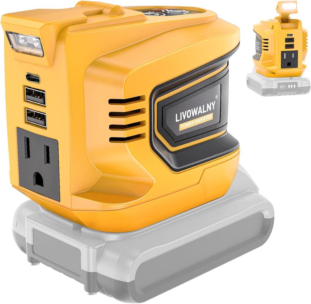 200W Power Inverter for Dewalt 20V, DC 20V to AC 110-120V Battery Inverter, Portable Power Station Generator, Charger Adapter Battery Powered Outlet with 2 USB Ports & 1 Type-C & 1 AC Outlet