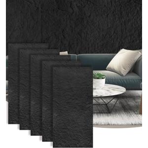 5-Pack 3D Faux Stone Wall Panels, PU Cement-Texture Wainscoting Panels for Interior Walls Waterproof & Lightweight, Covers 38.7 Sq.Ft, 47.2" x 23.6", for TV Wall, Living Room,Black, 47.24"L x 23.62"W