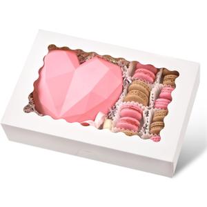 Ocmoiy 20 Pack Bakery Boxes, 12x8x2.5 Inch Cookie Boxes with Window, Auto-Popup Treat Box for Chocolate Covered Strawberries, Pastries, Donuts, Muffins, Breakable Hearts