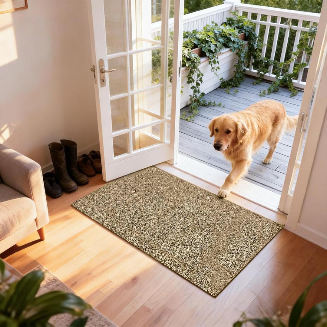BEAU JARDIN 36"x24" Doormat Super Absorbent Mud Entryway Non-Slip for Dog Paws Dirt Wipe Trapper Mats Entrance Welcome Doormat Shoes Scraper Low Profile Latex Backing Washable (Brownish Tan)