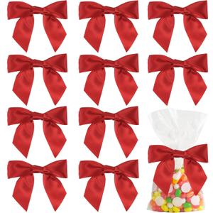 AIMUDI Satin Ribbon Twist Tie Bows for Treat Bags 4.5" Pre-Tied Red Bows for Christmas Tree, Crafts, Gift Wrap, Baby Shower, Wedding Decor, Party Favors - 36 PCs