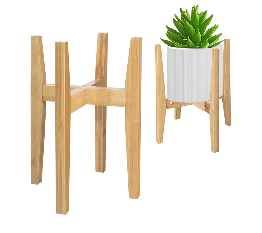 Rnined Plant Stand Indoor, Bamboo Plant Shelf, Adjustable Corner Plants Flower Holders Single Floor Plant Stand, Fits 8 to 12 Inches Pots,(Pot & Plant Not Included)(Nature)