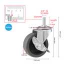 Caster Wheels, 3" Locking Swivel Stem Casters Set of 4, 3/8"-16 x 1 (Screw Diameter 3/8", Length 1") Rubber Casters with 360 Degree No Noise Wheels for Furniture