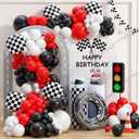 132pcs Race Car Balloon Garland Arch Kit, Black Checkered Wheel Tire Balloons Red Black White Latex Balloon for Race Car Two Fast Baby Shower Birthday Party Decorations