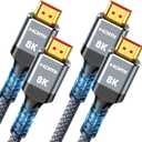 Highwings 8K HDMI Cable 2.1 10FT/3M 2-Pack, 48Gbps High Speed HDMI Cord-Nylon Braided 8K60Hz 4K120Hz 4K144Hz 3D eARC HDR10 4:4:4 HDCP 2.2&2.3 QMS DSC VRR, Compatible for Laptop, Monitor, Roku TV,HDTV (Grey)