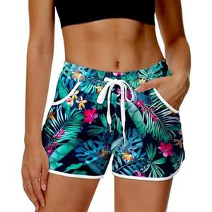 Deerose Women 4th of July Board Shorts Hawaiian Tropical Print Beach Swim Shorts with Pockets, Medium