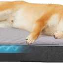 Memory Foam Large Dog Bed, Cooling Dog Beds for Large Dogs, Washable Orthopedic Pet Bed for Crate with Joint Relief Memory Foam, Waterproof Liner and Plush Cover (35x 22) (Purple Grey)