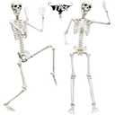 5.9FT/ 185cm Skeleton Halloween Full Size, Life Size Skeleton with Posable Joints Glowing Eyes Skeleton for Halloween Party Outdoor Haunted House Decor