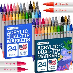 ARTISTRO School Project & Teachers Must Have  Bright & Bold 48Pack Acrylic Paint Marker Set  DualTip: Dot, Fine, Brush - MultiSurface Budget Bundle