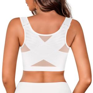 J-pone Front Closure Posture Corrector Full Coverage Bras Comfort Unlined Bras Back Support Adjustable Bra Minimizer Bra with Nipple Covers (White, 3XL)