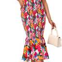 PRETTYGARDEN Women's Summer Floral Midi Tank Dress Sleeveless Strappy Ruffle Hem Smocked Bodycon Dresses (XL)