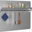 IKTCH Range Backsplash with Shelf 24 x 30 Inch Range Hood Wall Shield, Stainless Steel Backsplash Silver Splash Plate for Range Hood Stainless Backsplash with Built-in Storage Shelf and Hanging Rack