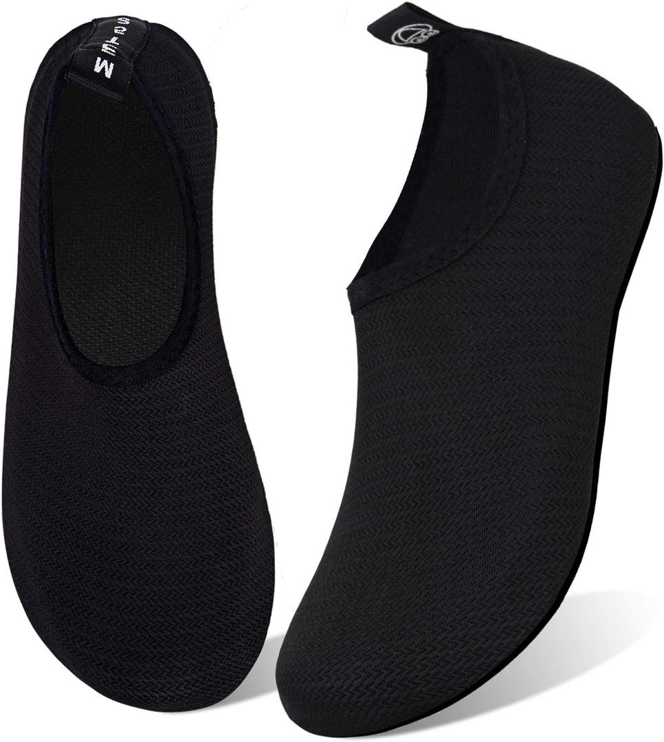 WateLves Water Shoes for Womens Mens Barefoot Quick-Dry Aqua Socks for Beach Swim Surf Yoga Exercise Camping Must Haves (N.Black, 36/37)