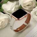 OUHENG Slim Bands Compatible with Apple Watch Band 42mm 41mm 40mm 38mm, Women Genuine Leather Replacement Thin Strap for iWatch SE 3/2/1 Series 11 10 9 8 7 6 5 4 3 2 1 (Ivory White/Rose Gold)