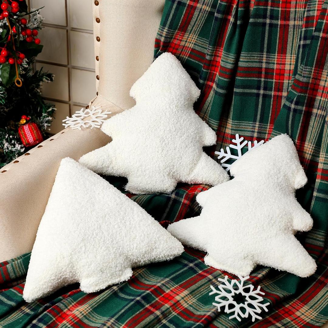 Shappy 3 Pcs Winter Tree Pillows Pine Stuffed Tree Shaped Cute Soft Throw Decorative Cute Pillows for Winter Party Outdoor Home Cushion Decorations, (White)