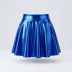 Women's Metallic Skirt Ballet Dance Disco Pleather Skater Holographic Skirt, Blue, Small
