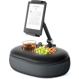 Beanbag Tablet Pillow Stand Raises Screen Height, Hands-Free Reading Holder, with Snack Bowl and Detachable Base for Bed or Couch, Compatible for Kindle, iPad, eBook, Tablet (Muted Gray)