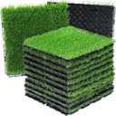 Artificial Grass Tiles Interlocking Turf Squares Deck 9 Pack -12"x12" Indoor Outdoor Faux Grass Rug with Drainage Holes-Fake Grass Tiles Self-draining for Garden Lawn Landscape Balcony Decoration