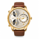 Men's Watch, Spiked Stainless Steel and Leather Chronograph Watch for Men, Color: Two Tone/ Brown