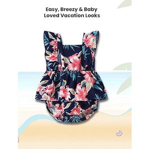 PATPAT Family Hawaiian Matching Outfits Mommy and Me Outfits Caribbean Vacation Summer Tropical Halter Sundresses and Shirts, Size 3-6 M