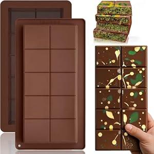 HKNMTT Chocolate Bar Molds Silicone, Large Stuffed Dubai Pistachio Deep Bar Moulds Kit 0.75 Inch Thick Big Pack of 2, Ideal for Homemade Making Bar Candy Bar Bpa Free DIY