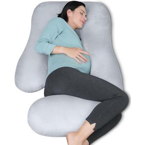 MOON PARK Pregnancy Pillows for Sleeping - U Shaped Full Body Maternity Pillow with Removable Cover - Support for Back, Legs, Belly, HIPS - 57 Inch Pregnancy Pillow for Women - Light Grey